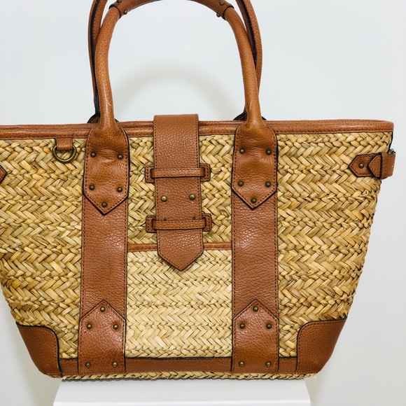 J.Crew Straw snd Leather Tote Bag - Picture 2 of 9